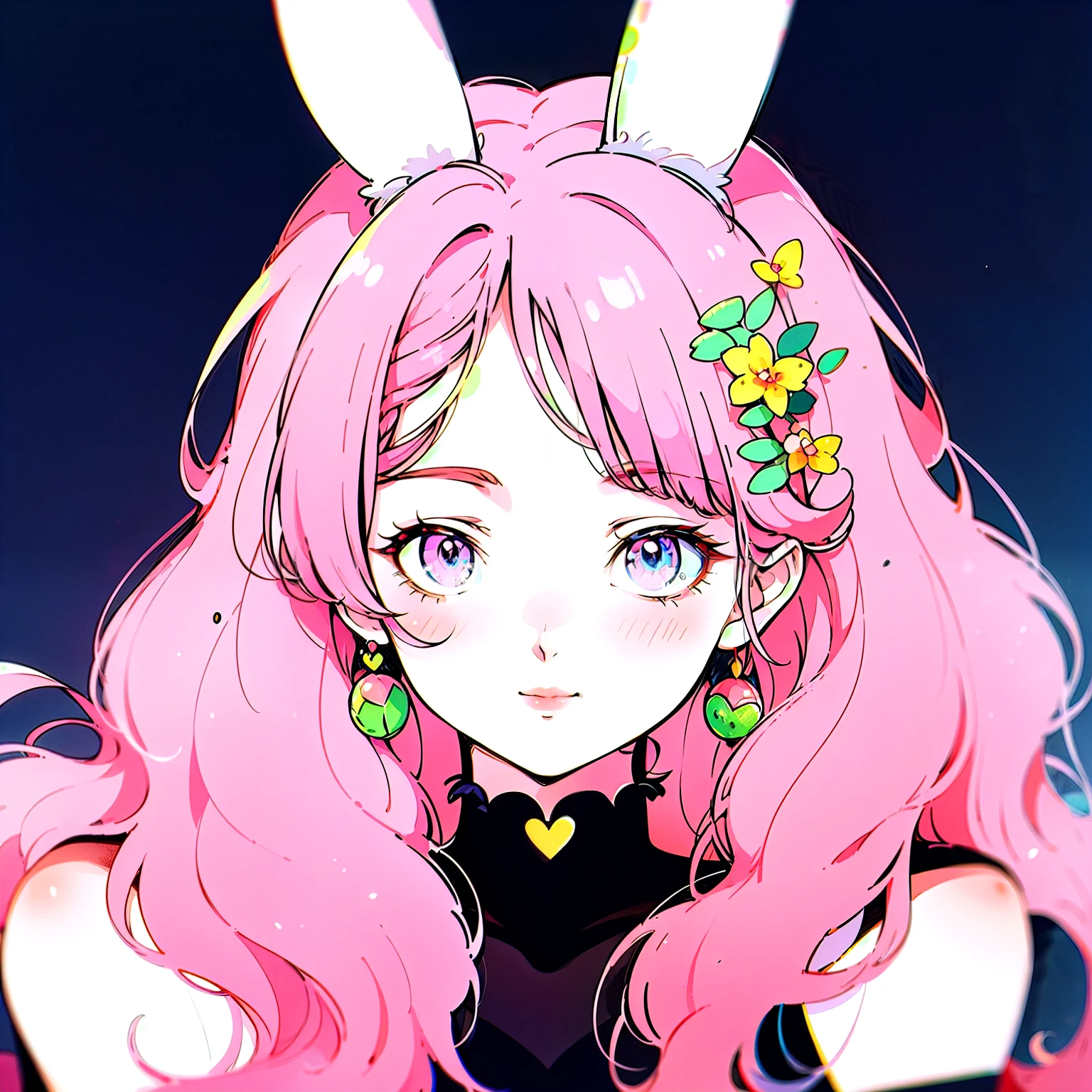 Anime Style, Cartoon close-up of a woman with bunny ears and a tail, With rabbit tail, With rabbit ears, Girl Design, times, Portraiture, Gisha, Anime Images, Long Hair, Pink Hair, Hair covering the ears, Happy, Sophisticated and powerful appearance, exotic, expensive
