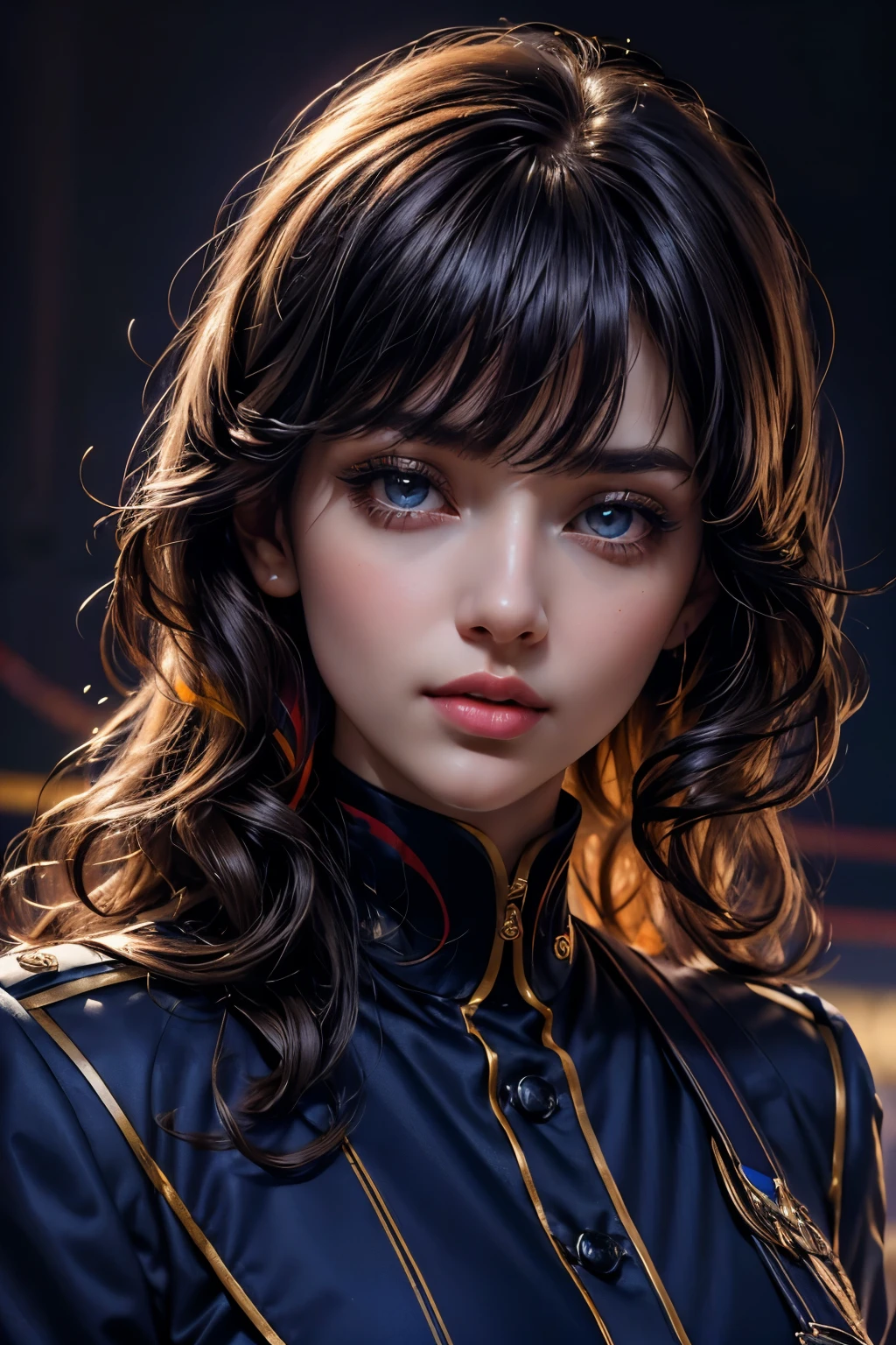 8K, Best Quality, 1girl, (skindentation), Night, (Dark), Clear Background Indoors, (People), Beautiful Bangs, Gorgeous,, (Clothing and Uniform:1.3),Soft Lighting, Attractive, Dark Room, (Mouth Closed:1.2, Beautiful Eyes, Detailed Eyes, Detailed Iris, Beautiful Lips, Beautiful Nose, Beautiful Face),(Primary Colors:1.5)