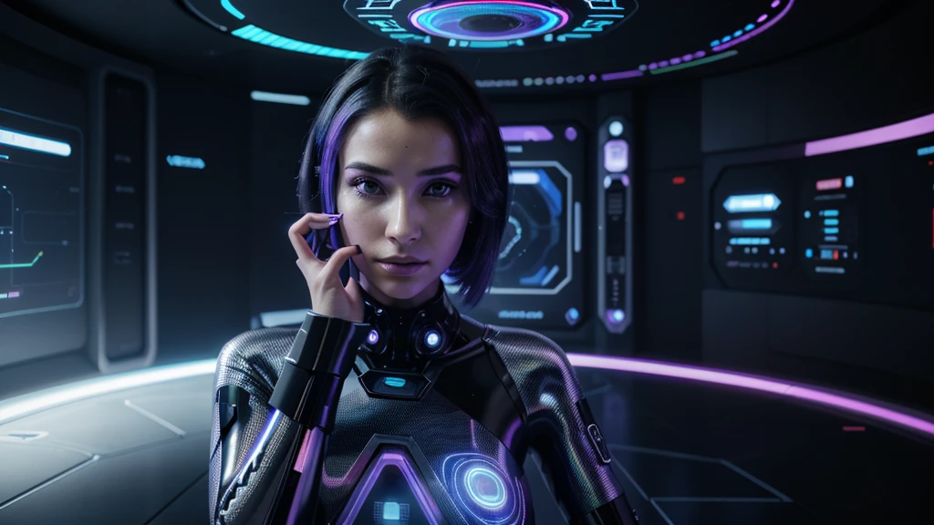 arafed woman touching a futuristic interface with her finger, holographic interface, beauty woman in holograms, the image is futuristic, future tech, holographic display lenses, future technology, by Adam Marczyński, a cyberpunk cyborg, futuristic woman portrait, technology, foreseeing the future, augmented vision, computers and holograms, in the future
