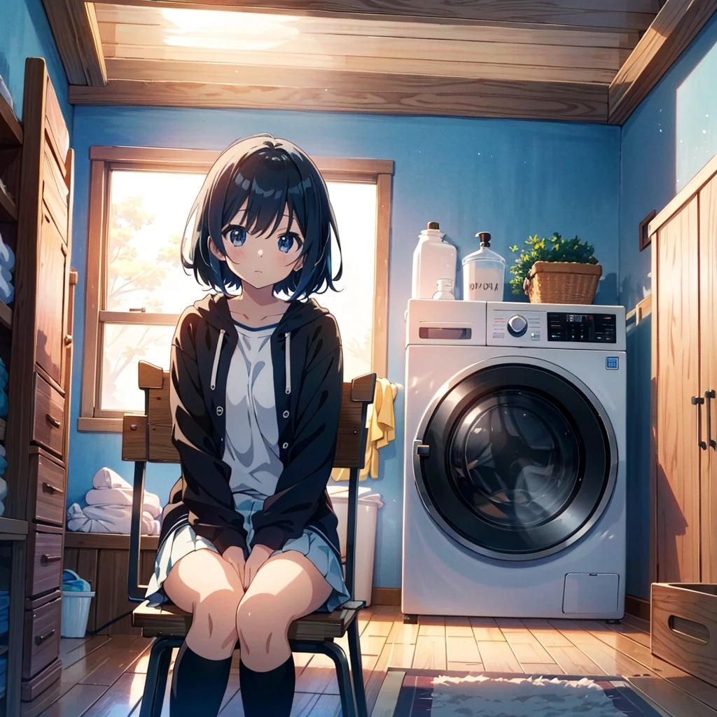 anime girl sitting on chair in front of washing machine, anime moe art style, cute anime girls, anime visuals of cute girls, anime Style 4k, anime! 4k, anime! 4k yen, anime Manga Robot!! anime Girl, fan art Anime, Cute Anime, Best Anime 4k Konachan Wallpapers