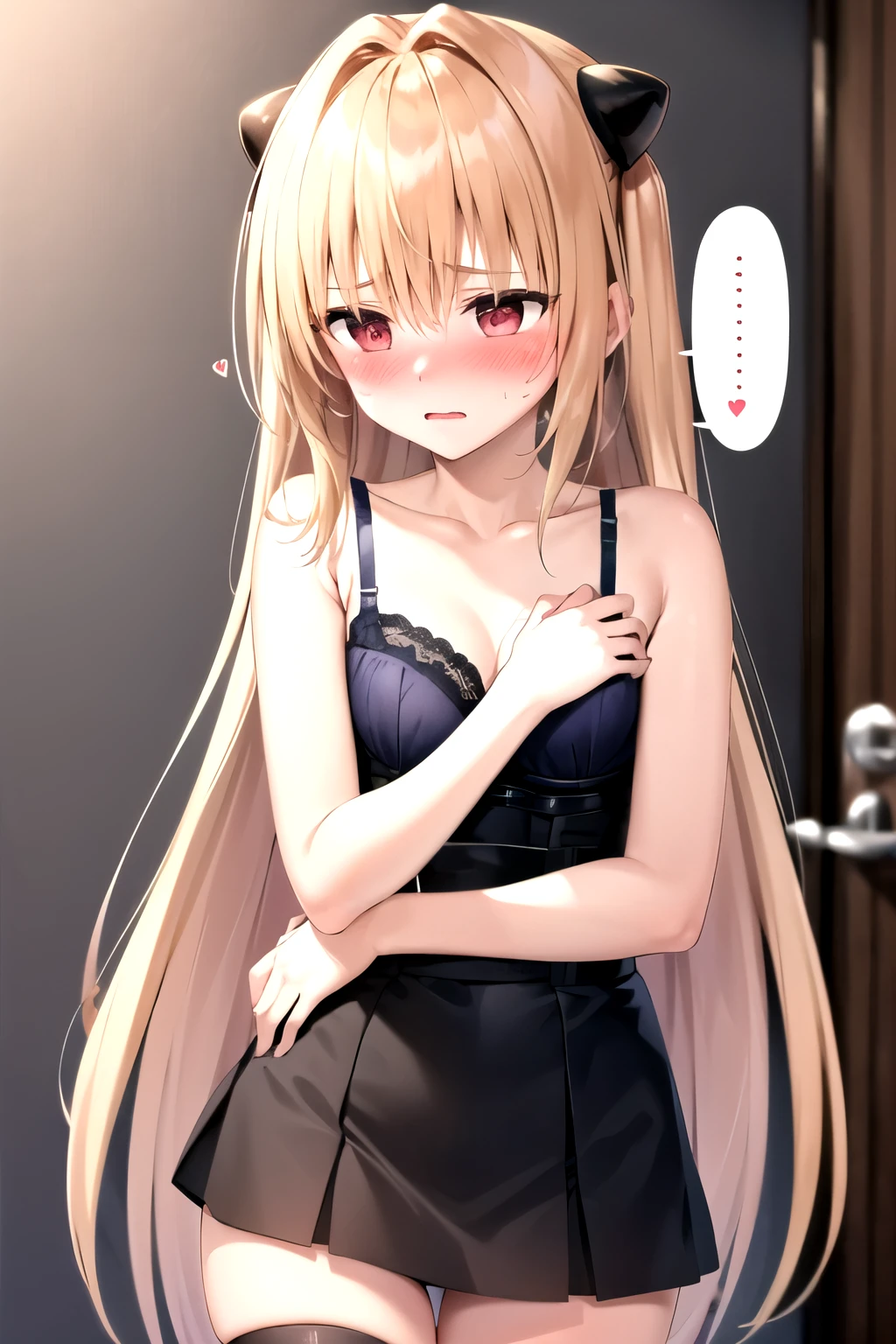 blush, emotional, long hair, underwear, bra, panties, shy,