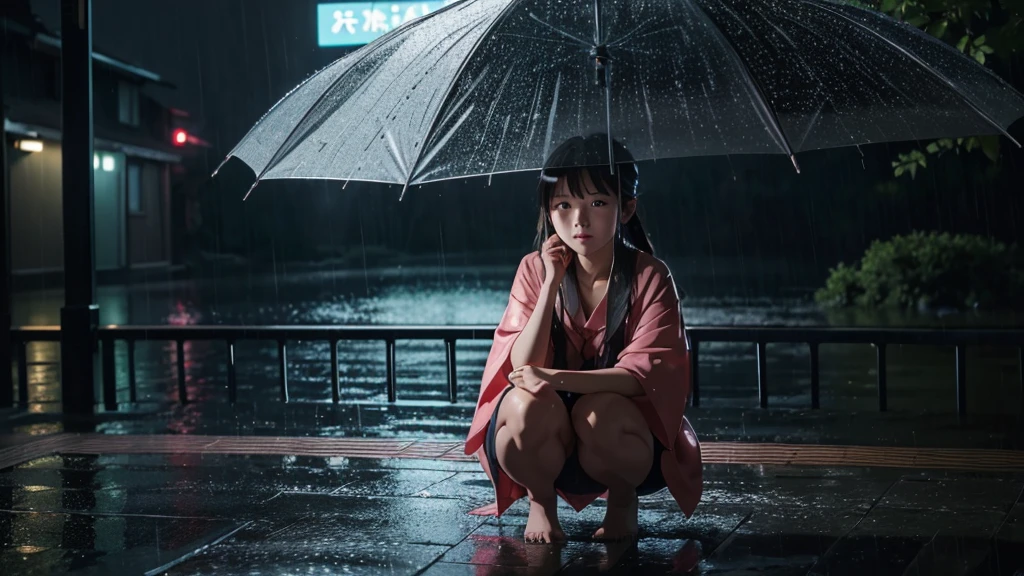 (8k, RAW Photos, Highest quality, masterpiece:1.2), High-quality RAW color photos,傘をさしてin the rainに立っている人がいる, Rainy night, it's raining at night, Dark glowing rain, it is night and it's raining, late night it's raining, Rainy night, It rains, Rainy landscape, Pouring Rain, Rainy stormy night, Rainy mood, Awesome Wallpapers, Aesthetics of Rain, 強いRainy night, in the rain, It rains, rainy atmosphere, it's raining