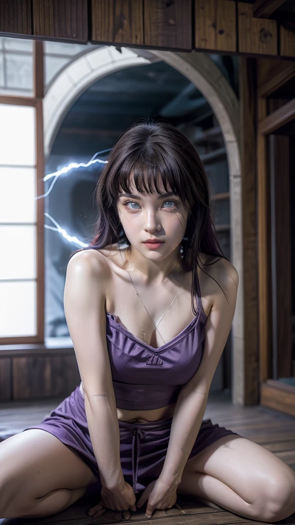 Moisturized skin, (gradient eyes), realistic body, (adult female body), energetic, (), (girl), crop top,
BREAK,
bright red lipstick, (beautiful navel), (purple hair), beautiful hair, (straight bangs: 1.3), (long bangs at both ends),
BREAK,
((masterpiece + highest quality + high resolution + highly detailed)), (full body: 1.2), symmetrical, one cut,
BREAK,
(electric shock), (wind blowing), (blue electricity), (battle stance: 1.4),
BREAK,
(large Japanese sword), ninja, inside a mansion, assassination, cuts, kunai, fantastical, dynamic,