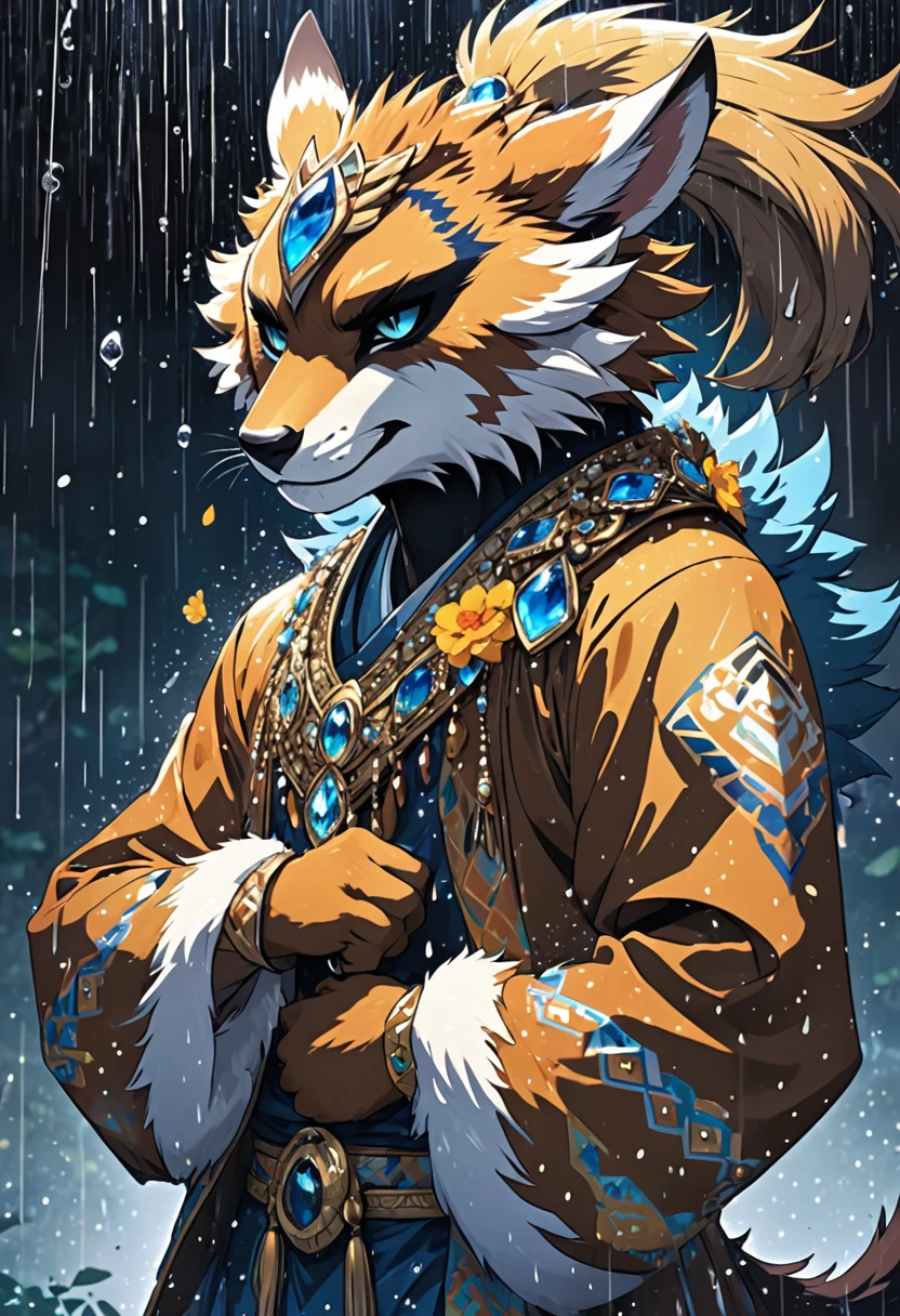 cover page, Darkness with diamonds falling like rain, Beastmen whose tears become jewels, Express your grief with your whole body, kemono, furry,