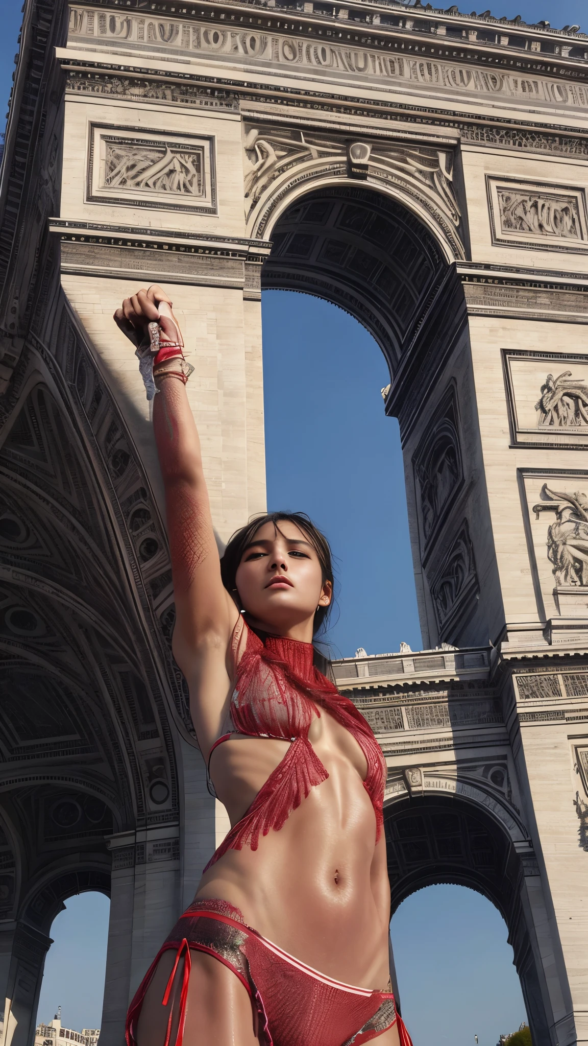 Arc de Triomphe、Many people々、Champs-Élysées, UHD, masterpiece, retina, anatomically correct, accurate, textured skin, super detail, high quality, high details, highres