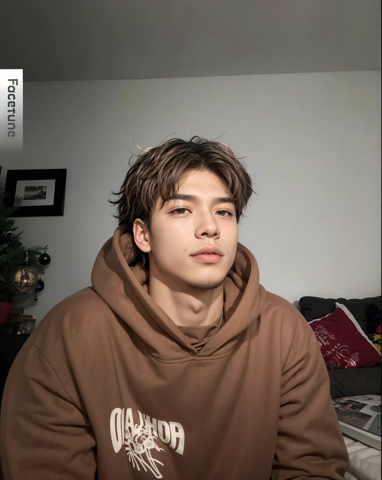 Young Asian and Brazilian features, belo rapaz loiro, cabelo loiro natural, de moletom, 27 anos, manly face