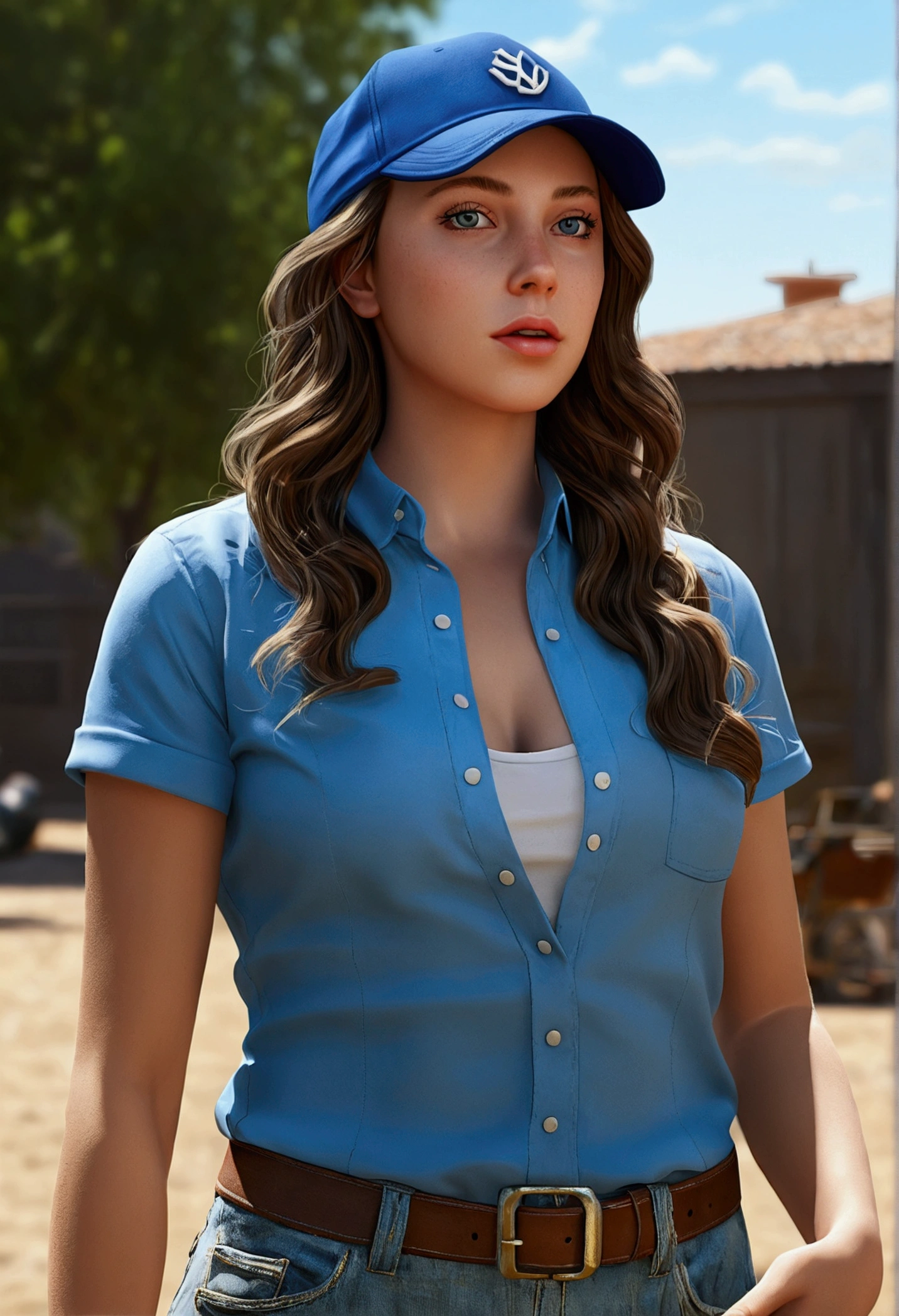 realist, Realism, photoRealism, photo-realist, high contrast, (photorealist:1.4), 8k high Definition DetaileD realist, (mejor caliDaD, masterpiece:1.2), NSFW, mapeo De fotones, raDiosiDaD, renDerizaDo basaDo físicamente, mejor caliDaD, muand DetallaDo, 1 girl,owDand, D.and \(Supervision\),Whole body, baseball cap, cola De caballo, ((outside)),