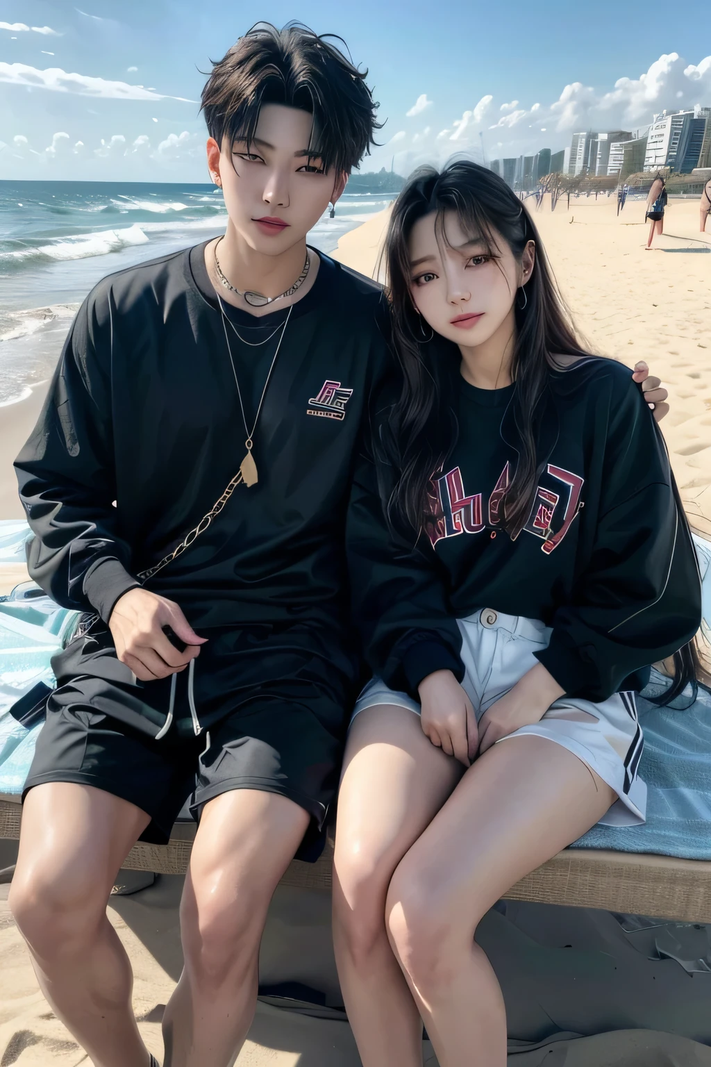 Mingi from ateez on the beach with his girlfriend