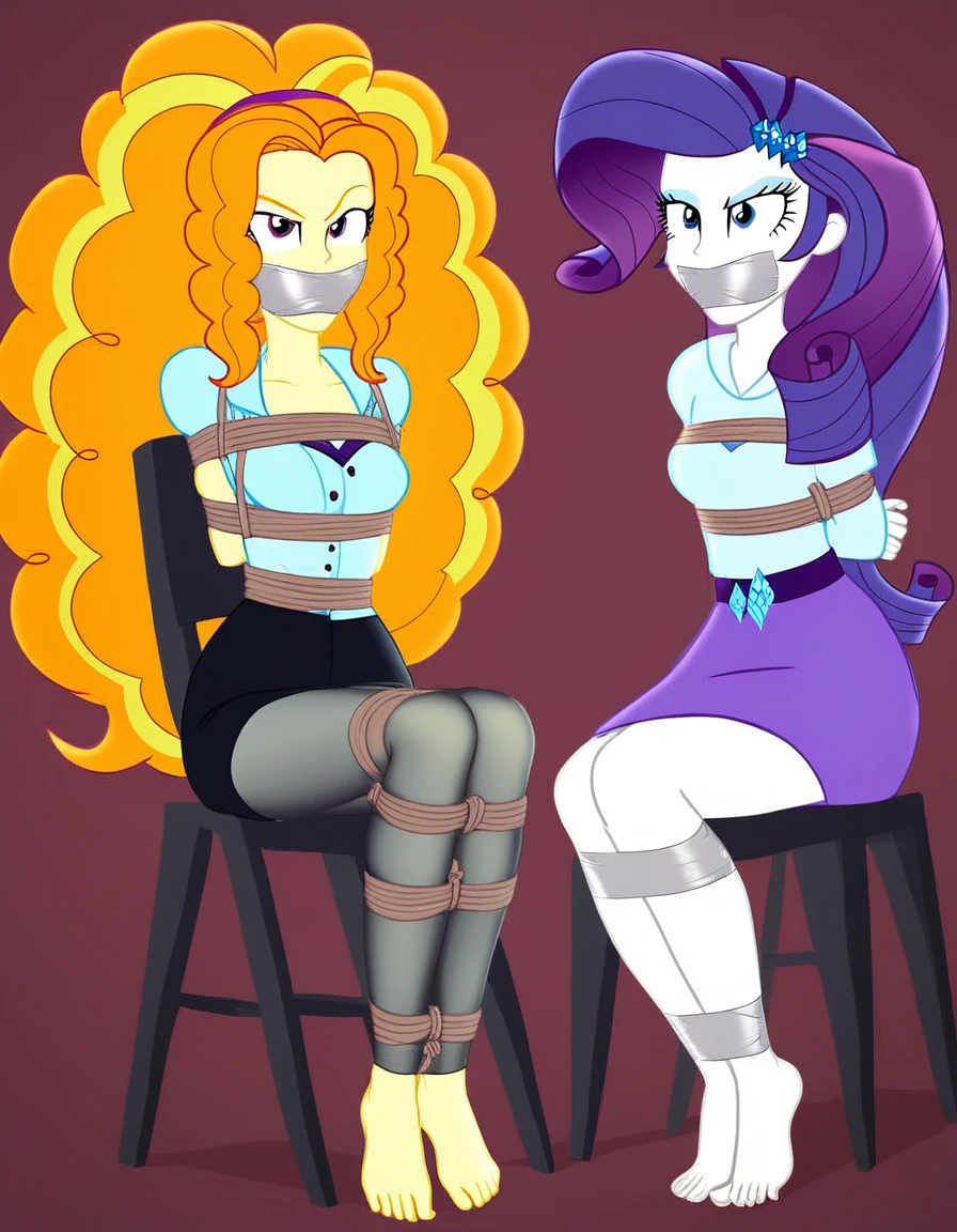 Eqg angry bodystocking, barefoot, tied ankles together, tied arms, sit on a chair, tape gagged adagio . Rarity