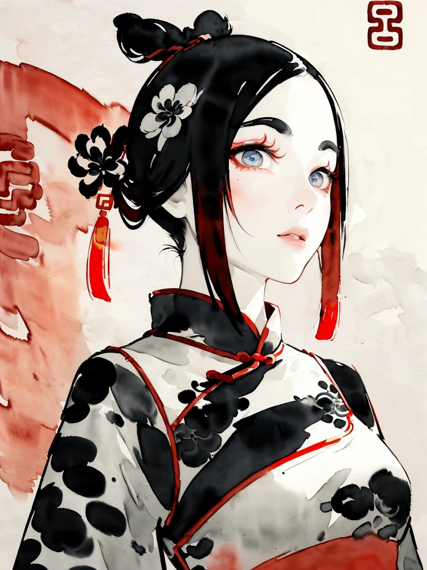 (((((((Chinese ink painting，watercolor paiting，ancient chinese costume,)))))))，((1lady,korean beauty,solo,))(Masterpiece,Best quality, offcial art, Beautiful and aesthetic:1.2),((Ultra-high resolution,Golden ratio,)) (16K),((from below)),(Physically-based rendering),Amazing,Sharp focus, (((highdetailskin,))),Intricately detailed clothing,Lying silkworm eyebrows，Delicate pupils，Danfeng Eyes,((((detailed hair,middle hair|Shaggy cut|Long bold side bangs|Sleek pixie cut|Voluminous updo|Undercut)))),Slender,(masterpiece sidelighting),(The sheen),(beautiful hair,beautiful eyes,）[[Delicate fingers and hands:0.55]::0.85],(Detail fingers),(((Superior quality,)))),((unbelievable Ridiculous,)),((extremely_Detailed_eyes_and_face)),Movie girl,(Dynamic configuration: 1.2),Brilliant,Glossy