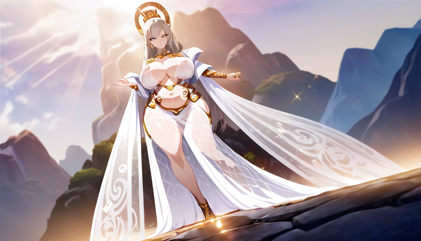 high quality,HD,16K,Sharp Line,1 Girl,fantasy, （Fire Spirits）,Pretty Face, Large Breasts, Beautiful legs,In the mountains,Focus Girl,detailed Pretty Face,Detailed clothes,beautiful eyes,Cool,Sexy,Dynamic Angle,穿着华服的神明Strike a pose拍照, Ancient mysterious sexy goddess, Traditional beauty woman, Beautiful female warrior god of war , Beautiful sexy goddess, Gorgeous role-playing, high, Beautiful young girl, Beautiful woman, 华丽Beautiful woman, Complex clothing,Chinese Mystical Aesthetics, Beautiful Asian ancient mysterious girl, Extremely detailed shot of the goddess, Jaw-dropping sexy beauty, Big breasts deep neckline sexy belly button（butt), (bedroom), (Sexy Girls), masterpiece, best quality, Bangs, blush, Chest, clavicle, Eyebrows visible through hair, (Gradient red and gold hair), Jewelry, Long hair,Bright Eyes, ring, (solitary), illustration, fashionable, miss, Strike a pose, background, element, confident, Express, Accessories, majestic, striking, key point, Dynamic poses, ((plump)), (black))Woman in transparent dress,Viewer,(((Full breasts, Keeley University))),Slim waist,(Navel exposed,Bare waist), Long hair, extreme detailed details, 详细的fantasy艺术, Stunning character art, Beautiful and exquisite character art, Beautiful transparent dress, Very detailed, Large Breasts，Chest，Golden ratio figure，Beautiful figure，Ultra wide-angle shooting，Full body shot拍摄，Body close-up，Full body shot，Wearing a pleated tulle skirt，柔和动漫illustration, 柔和的深色background，Fujifilm XT3 Clear focus, f 5.6, High Detail, Clear focus,(Wearing openwork clothing),, (Natural light), (Tempting)translucent, Good velvet quality, Compared, Divine Light,, Silver hair, 天空background, Absolute Strength,Female Shinmei，穿着性感丝绸的Female Shinmei,，Large Breasts，Chest，Golden ratio figure，Beautiful figure，Ultra wide-angle shooting，Full body shot，Body close-up，Full body shot， Wearing a tulle dress, Model shooting style, Large Breasts，饱满Chest，Golden ratio figure，Beautiful figure，(Extremely detailed CG 8k wallpaper unit), The most beautiful artistic photos in the world, , 8K 超HD, ) on the beach，Sexy lazy posture，Sexy seductive expression，best quality,masterpiece,Ultra-high resolution,(Practical:1.4),original photo,Ultra-high resolution