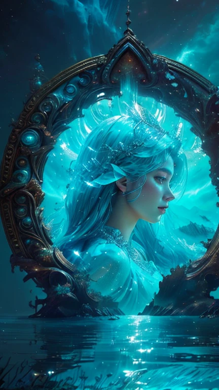 (RAW shooting:1.5, realistic:1.5, 8k), (highest quality, masterpiece, ultra high resolution), bright, perfect dynamic composition, Highly detailed skin and facial textures:1.3,Create a digital artwork titled "Eternal Serenity" that captures a breathtaking, surreal underwater world. Imagine an expansive underwater landscape illuminated by the gentle, ethereal glow of bioluminescent marine life. The scene should feature an ancient, majestic sunken city with intricate, overgrown ruins, evoking a sense of timeless mystery and wonder.
In the foreground, depict a graceful mermaid queen adorned with delicate, shimmering scales and flowing, iridescent hair. She holds a trident encrusted with precious gems, symbolizing her reign over this underwater kingdom. Surround her with a diverse array of fantastical sea creatures, from luminous jellyfish to vibrant schools of exotic fish, each contributing to the otherworldly ambiance.
The background should transition into the deep ocean, with beams of sunlight piercing through the water, creating a mesmerizing interplay of light and shadow. Incorporate elements like ancient, coral-covered statues and treasure chests, hinting at the rich history and untold stories buried within this underwater paradise.