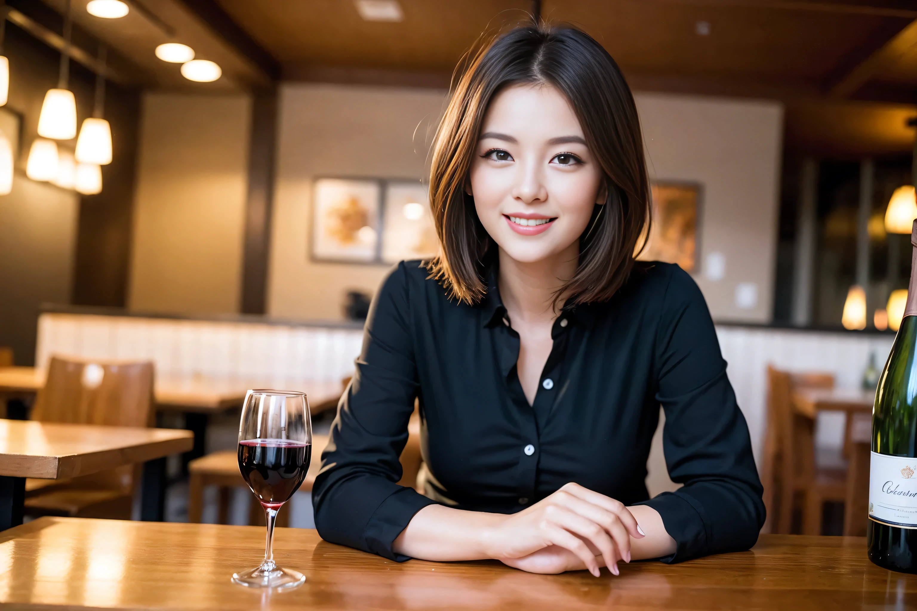 ((Highest quality、8k、masterpiece:1.3))、Slim couple、Model Couple、(Realistic, Intricate details:1.2), full-course dinner、Wine Party、Amazing view of the sunset sky and clouds、A bright smile、The wonderfulness of smile、Bright image、The beauty of wine, Beautiful Face, Blue eyes, The light shines on your face, blush, short hair,Bright Face、 (Age 37), 39 years old, red wine 、Appetizers、Italian food、Wine bottle、Champagne、sparkling wine、Two beauties、Brown Hair、Shortcuts、Long sleeve shirt、dress、Beautiful woman 1, (Slim face), (The body is slim), (Brown Hair), (Shortcuts), cheeks turn a little red,Attractive beauty、restaurant, In a prominent place (From the waist up) Nova Frog Style, actress, model, Upper Body, White wine, slim, wine glass, A wine glass placed in the center, smile, (smile: 1.15), Beautiful fine grain, Depth f/2,saturation, High Contrast, Strong light and shadow,Moist Body:1.5、3D texture、Delicate eyes、Brown Hair、The hair is very shiny、