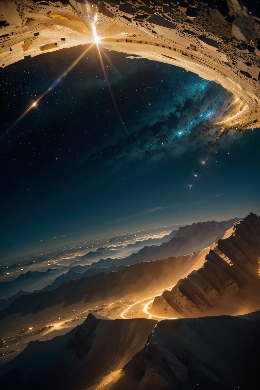 **Majestic Image Description:**
1. **Cosmic and Space Background:**
- The background of the image shows an expanding universe, with spiral galaxies and nebulae in vibrant colors like purple, blue, And pink. The stars shine brightly and some form constellations that seem to draw figures of angels and mythical creatures in the sky.
2. **Creation of the Earth:**
- In the center of the image, planet Earth is in a state of creation. An explosion of light and energy at the heart of the image represents the moment of creation, with rock fragments and cosmic dust coalescing to form the planet. The Earth is surrounded by a halo of golden light, symbolizing life and the divine love that fills it.
3. **Diverse landscapes:**
- **Majestic Mountains:** On the left, There is a chain of mountains that rise until they touch the sky. The peaks are covered in sparkling snow that reflects starlight. Crystal clear waterfalls descend from the mountains, creating rivers that flow with serenity.
- **Immense Oceans:** Just below the mountains, a deep and vast ocean stretches, with giant waves that seem to sing in harmony with the cosmos. in water, whales and dolphins jump in sync, while colorful corals illuminate the seabed.
- **selva tropical:** To the right of the image, a lush rainforest unfolds, with giant trees that reach to the sky. Brightly colored exotic flowers and iridescently feathered tropical birds fill the air with life and movement..
- **Golden Desert:** In the lower right corner, a golden desert spreads, with sand dunes that look like frozen waves. In the center of the desert, an oasis with palm trees and a spring of crystal clear water symbolizes life and hope.
4. **divine figure:**
- At the top of the image, a heavenly figure ye