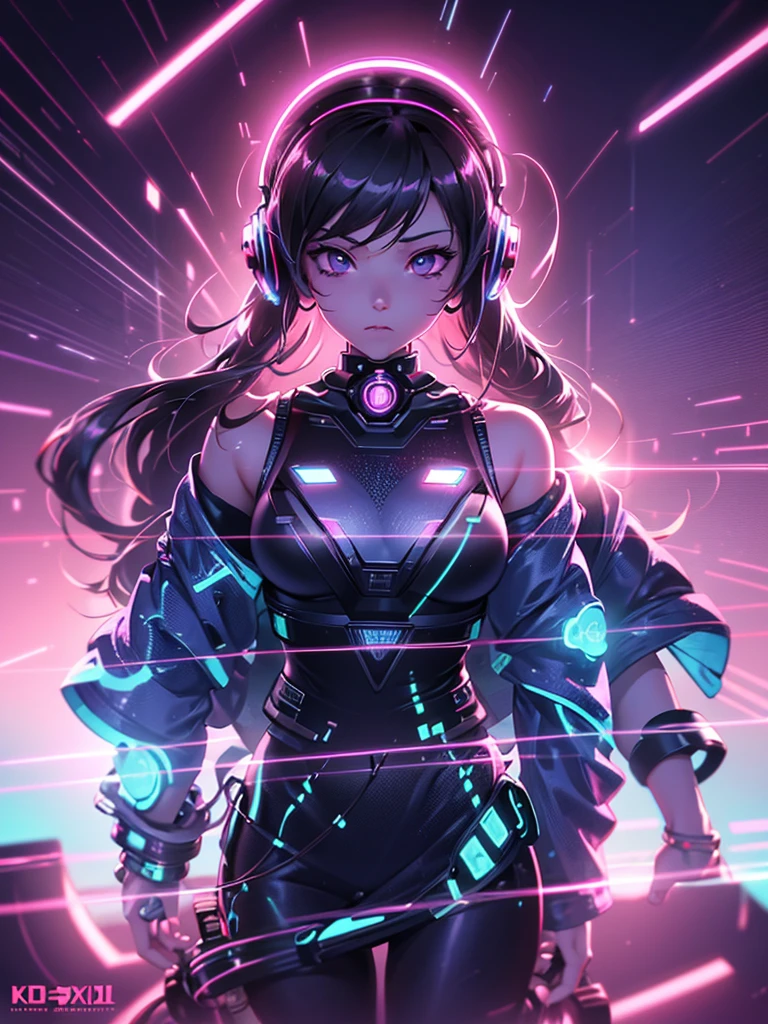 Close up of person wearing headphones in background, Zen Cyberpunk Meditation, Lofi Art Style, nightcore, Dreamy psychedelic animation, anime atmosphere, animation style 4 k, animation style. 8k, ( ( ( synthwave ) ) ), Celestial Mecha Theme, Guweiz style art work, big, close one's eyes.
