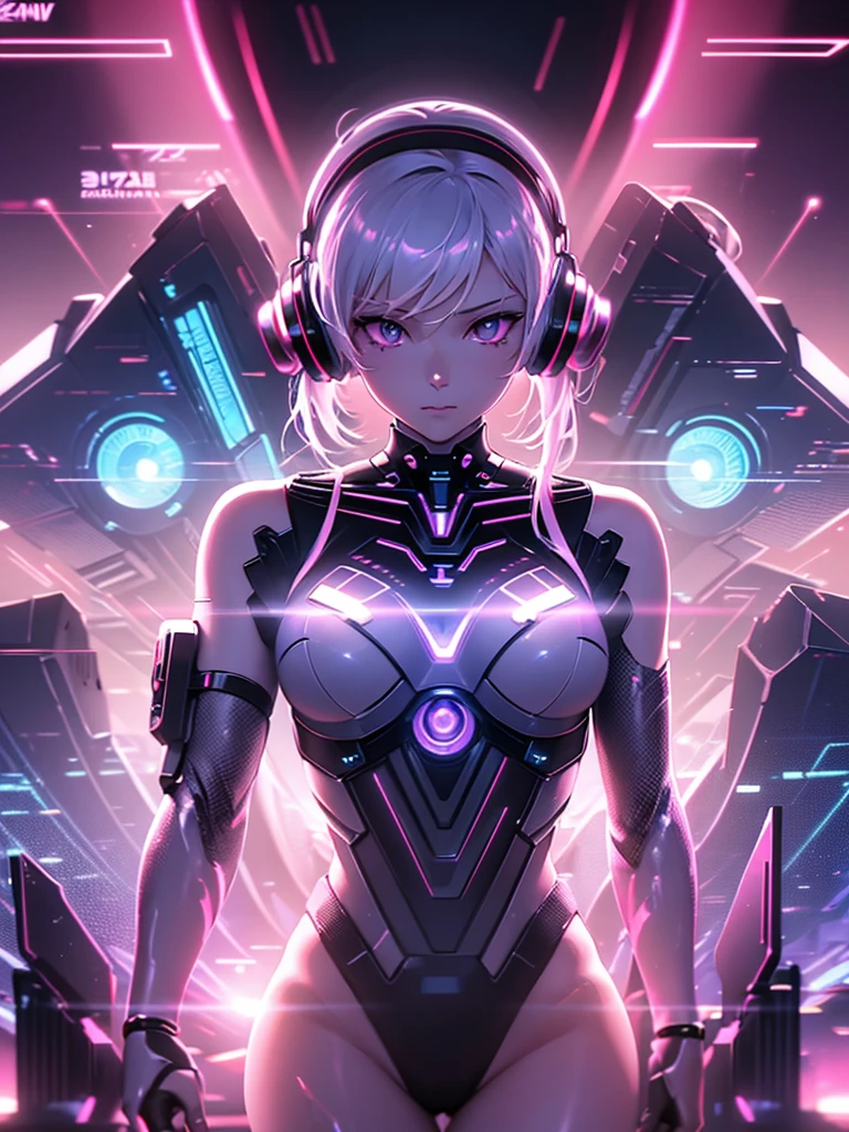 Close up of person wearing headphones in background, Zen Cyberpunk Meditation, Lofi Art Style, nightcore, Dreamy psychedelic animation, anime atmosphere, animation style 4 k, animation style. 8k, ( ( ( synthwave ) ) ), Celestial Mecha Theme, Guweiz style art work, big, close one's eyes.