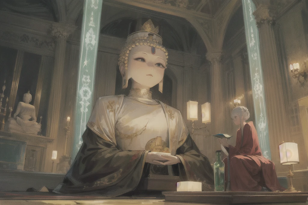 Cute healing and noble Great Buddha illustration, me&#39;me 헤드셋 쓰고 있어, 