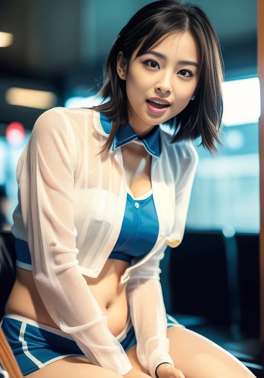 (masterpiece:1.3), (Highest quality:1.3), 8k, 超High resolution, 複雑なdetailedな, 非常にdetailedな, detailedな背景, Depth of written boundary, 超High resolution, RAW Photos, Sharp focus, perspective, (8k, Highest quality, masterpiece: 1.2), (Realistic, Realistic: 1.5), Beautiful Japanese woman, 25 years old, (((Thin thighs))), detailed: (非常にdetailedな: 1.3), (((stewardess costume))), (High resolution: 1.1), (((International airport terminal))), ((From below:1.45)), ahegao, ((Perfect beauty)), ((See-through lace underwear)), (((Camel Toe))), (((Hairstyle is a chignon))), ((((Leg spread)))), Watery eyes, (((Hair is up))), Wet tongue、Slim and beautiful legs, ((((Leg spread)))), Milk spilling from the mouth,