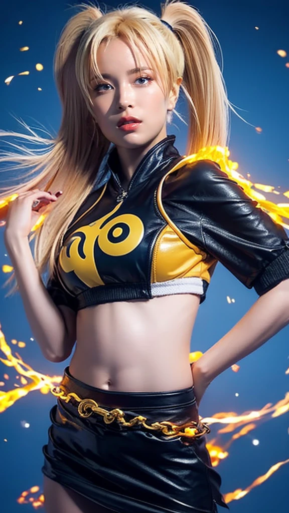 Yellow aura glowing around the body、Capture amazing images of idol Eri Kamei cosplaying as Son Goku from Dragon Ball. She must be in Super Saiyan form, With striking golden hair that seems to defy gravity. Her expression should be fierce but adorable, Showing off white teeth with a determined smile. The background should be reminiscent of the iconic battles of Dragon Ball, With a hint of the energy and aura that surrounds her. Medium: digital photo. Style: Ultra-realistic with a little anime influence. Lighting: Dynamic with a strong focus on her, Accentuate the golden glow of her Super Saiyan form. Colors: Gold and blue prevail and vibrant. Composition: up close shot, Canon EOS-1D X Mark III, EF 50mm f/1.2L Lens, Resolution 20.1 megapixel, ISO sensit: 100, Shutter Speed 1/500 seconds. --ar 16:9 - V5.1 --Style raw --Q 2 --S 750