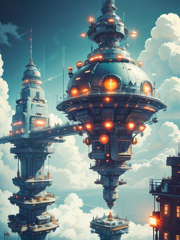 Futuristic ancient magic city of storms, a towering metropolis bathed in vibrant lightning, where obsidian towers pierce the heavens like colossal swords. Torrential rain cascades from the neon-lit archways, illuminating statues adorned with bioluminescent crystals. Hovering platforms ascend through the clouds, carrying passengers enveloped in shimmering energy fields. Ancient hieroglyphs glow with spectral light, casting an ethereal glow on the city's inhabitants, who move with graceful silence.