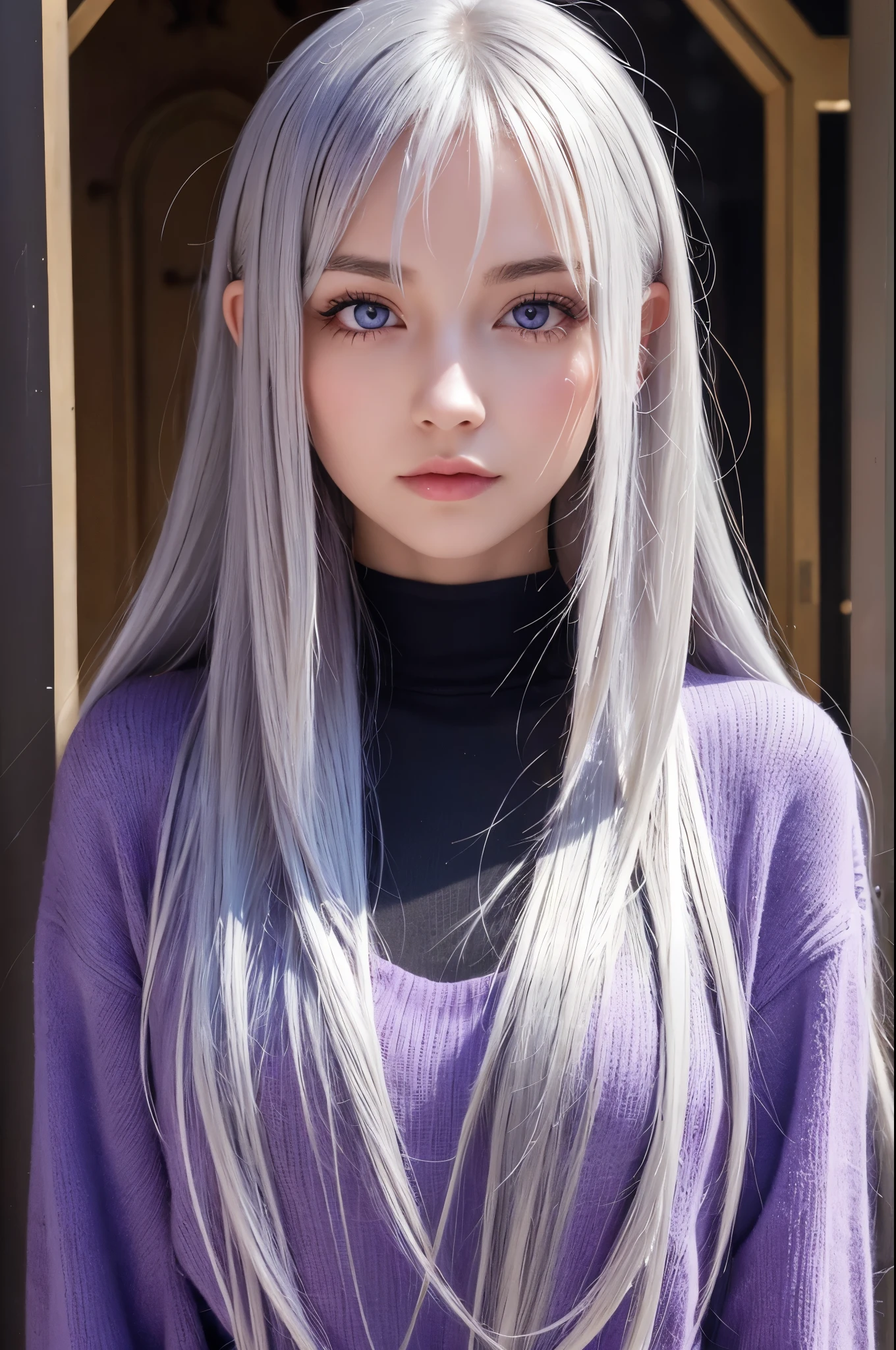 masterpiece, Highest quality, One girl, Elaina_(May_no_gossip), Silver Hair, Purple eyes, Long Hair, Have