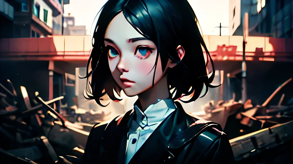 Create a Kyle Thompson-inspired image, Anime-style girl characters appear. She's standing in an abandoned park full of black roses, Symbolizing death. The scenery is illuminated by the moonlight, Add depth to your images. Using shallow focus、Emphasizes the girl and her surroundings, The background is soft and blurry. In the foreground, Include the shadow of the cross, Add a dramatic and symbolic element to your scene. The contrast between the photorealistic Kyle Thompson-esque settings and the anime-style characters should be striking., Effectively integrate different artistic media.