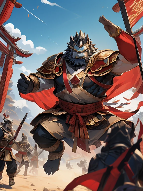 （Rating：explict），（detailed），（Ancient Chinese wars），（Chinese soldiers），Three Kingdoms，Generals of the War，masterpiece，Highest quality，（Best quality：1.2），（Intricate details：1.1），War Banners and Flags：1.1em），（&quot;Intense close combat scenes：1.1”），（Dynamic action composition：1.1em”）