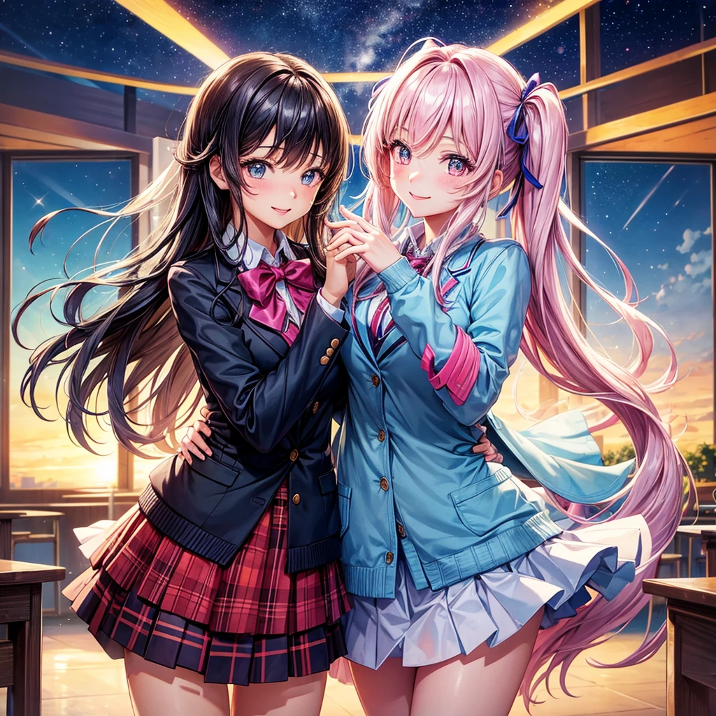 best quality，，smile，blazer，swimsuit，nepal，School，classroom，High-dimensional beautiful girl，Multidimensional beautiful girl，Several girls are depicted，They are hugging each other，Colorful，Different world，Collective of girls，JK，A girl taking off her uniform，future，Sexy and cute，New generation，futureの制服，Ribbon on uniform，Evolution of fashion，middle School girlultiple girls are depicted,harem，idol group，starry sky background，photo shoot，long hair，wearing a cardigan，beautiful girlの国，girl&#39;s paradise，highest quality，big breasts，leather jacket，happy girl,horny girl，Blue eyes，perfect face，standing position，She has her bangs down，fur jacket,Beautiful eyes，smooth hair，perfect eyes，beautiful girl，Angel，Angel Girl，multicolored hair colors，naughty girl，beautiful，High-dimensional beautiful girl，Multidimensional beautiful girl，hoodie，leather jacket，gathering，Group、，
