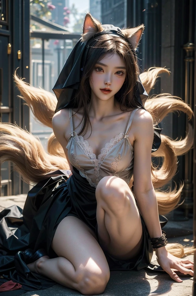 Realism,antiquity,Delicate face,Ribbon,whole body,Lace,barefoot,Tight slings,nun,Costume,Flesh,Nine-tailed Fox,