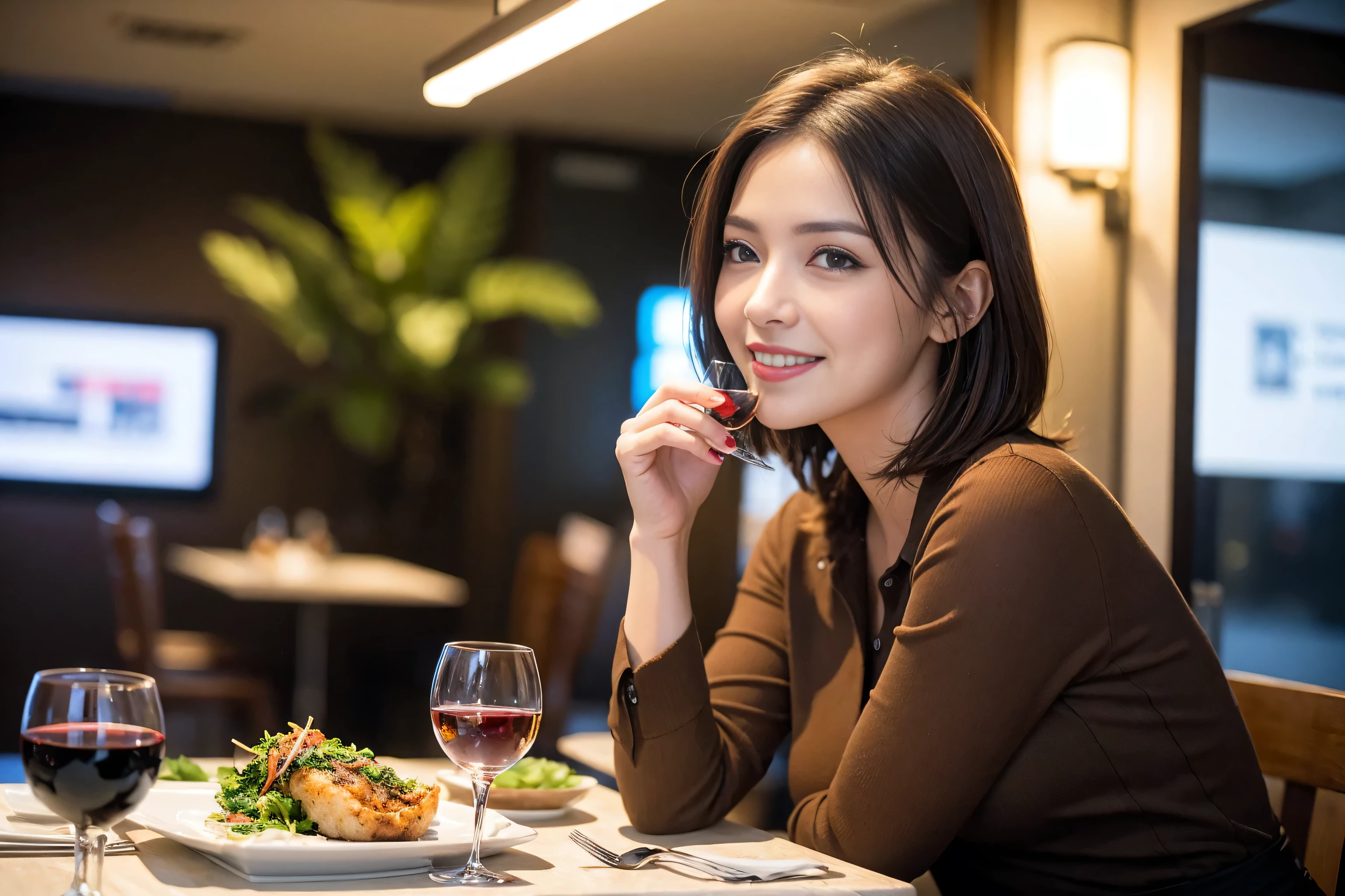 ((Highest quality、8k、masterpiece:1.3))、Slim couple、Model Couple、(Realistic, Intricate details:1.2), full-course dinner、Wine Party、Amazing view of the sunset sky and clouds、A bright smile、The wonderfulness of smile、Bright image、The beauty of wine, Beautiful Face, Blue eyes, The light shines on your face, blush, short hair,Bright Face、 (Age 37), 39 years old, red wine 、Appetizers、Italian food、Wine bottle、Champagne、sparkling wine、Two beauties、Brown Hair、Shortcuts、Long sleeve shirt、dress、Beautiful woman 1, (Slim face), (The body is slim), (Brown Hair), (Shortcuts), cheeks turn a little red,Attractive beauty、restaurant, In a prominent place (From the waist up) Nova Frog Style, actress, model, Upper Body, White wine, slim, wine glass, A wine glass placed in the center, smile, (smile: 1.15), Beautiful fine grain, Depth f/2,saturation, High Contrast, Strong light and shadow,Moist Body:1.5、3D texture、Delicate eyes、Brown Hair、The hair is very shiny、