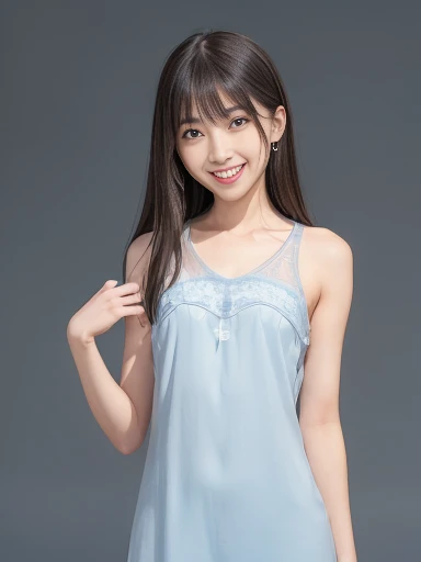 Japanese female, (underweight), (flat chest best quality:1.5), a lot of details, detailed black hair, beautiful detailed hair, super fucking beautiful, delicate beautiful face, complex details beautiful and delicate eyes, perfect hands, perfect and delicate limbs, detailed skin, best quality, ultra-detailed,(cheerful grin:1.5), the cosmos, (light blue see-through dress), (embrace the earth with both hands:1.5), upper body, from front