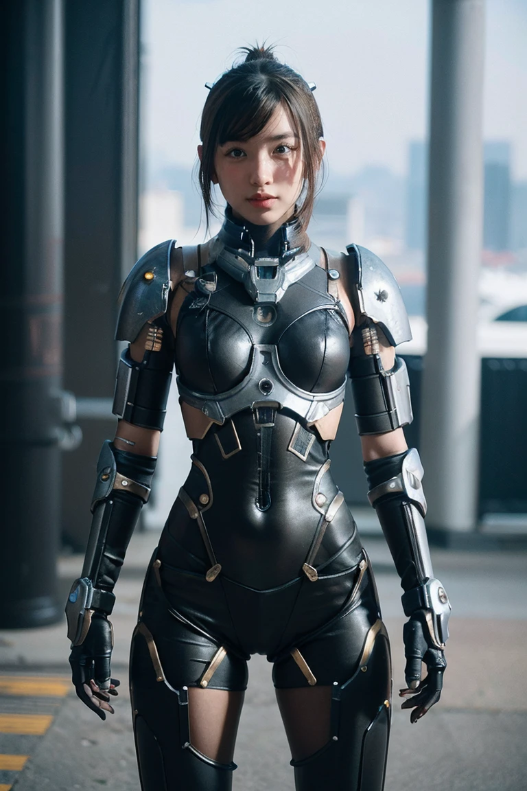 1girl, solo, wearing a mechanical suit, Mechanical wonder, Cyberpunk, Cybernetic Guardian, futuristic armor, pefect body, front pose, symmetry, intricate (steel metal [rust]), joints, warframe style, cyborg, male body and armor, 