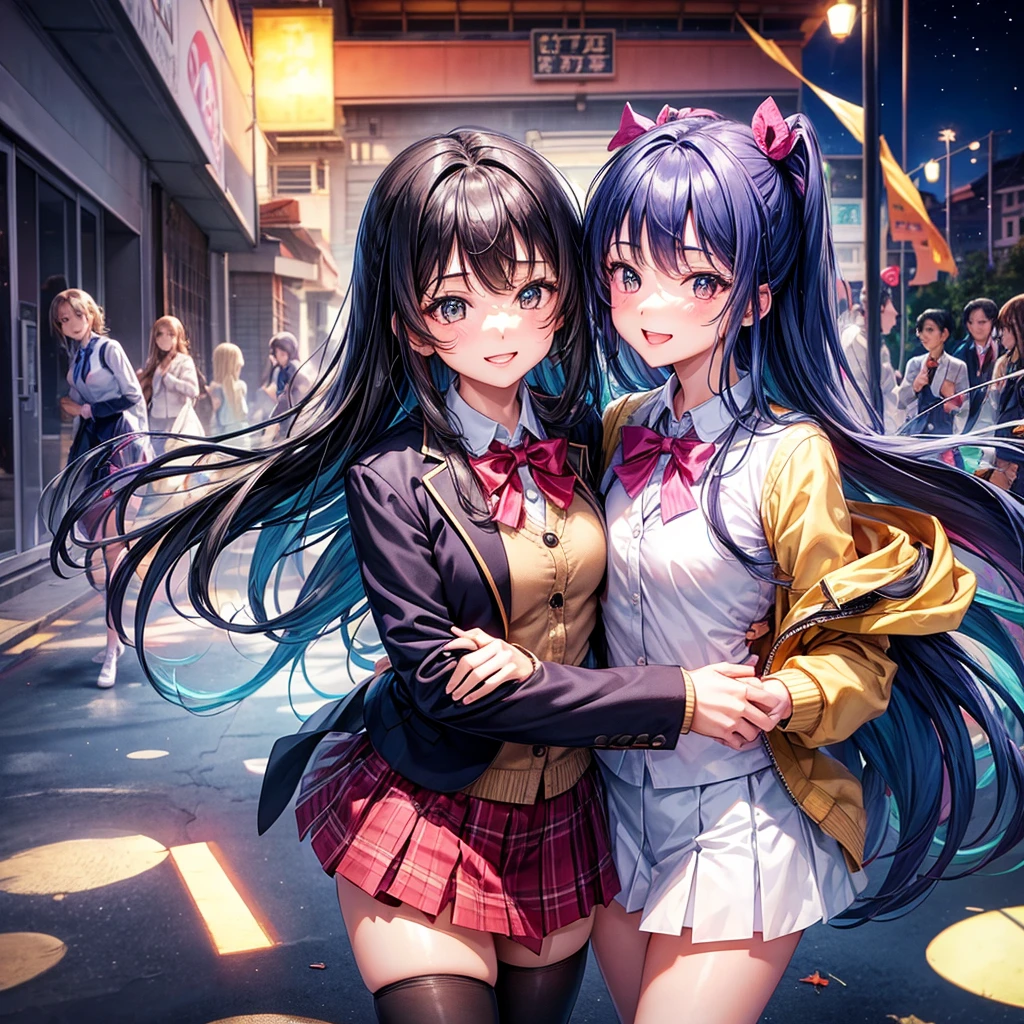 best quality，，smile，blazer，swimsuit，nepal，School，classroom，High-dimensional beautiful girl，Multidimensional beautiful girl，Several girls are depicted，They are hugging each other，Colorful，Different world，Collective of girls，JK，A girl taking off her uniform，future，Sexy and cute，New generation，futureの制服，Ribbon on uniform，Evolution of fashion，middle School girlultiple girls are depicted,harem，idol group，starry sky background，photo shoot，long hair，wearing a cardigan，beautiful girlの国，girl&#39;s paradise，highest quality，big breasts，leather jacket，happy girl,horny girl，Blue eyes，perfect face，standing position，She has her bangs down，fur jacket,Beautiful eyes，smooth hair，perfect eyes，beautiful girl，Angel，Angel Girl，multicolored hair colors，naughty girl，beautiful，High-dimensional beautiful girl，Multidimensional beautiful girl，hoodie，leather jacket，gathering，Group、，