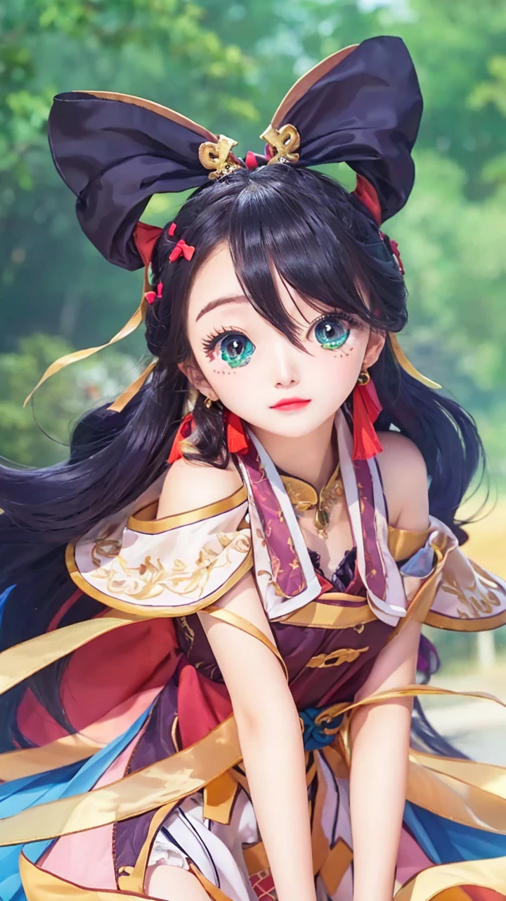 finely detail, hight resolution, hightquality、Perfect dynamic composition, Beautiful detailed eyes, Medium Hair, 、Natural Color Lip,Kamimei、Blouses and flared skirts、20 years girl、1 persons、Transparent skin、Glowing hair、masutepiece, Best Quality, Illustration, Ultra-detailed, finely detail, hight resolution, 8K、The correct state of the human body、Crouch down、pretty pose,dishevled hair,beauty legs,Perfect beautiful face,KPOP Idol Face,Anatomically correct condition (make sad face)