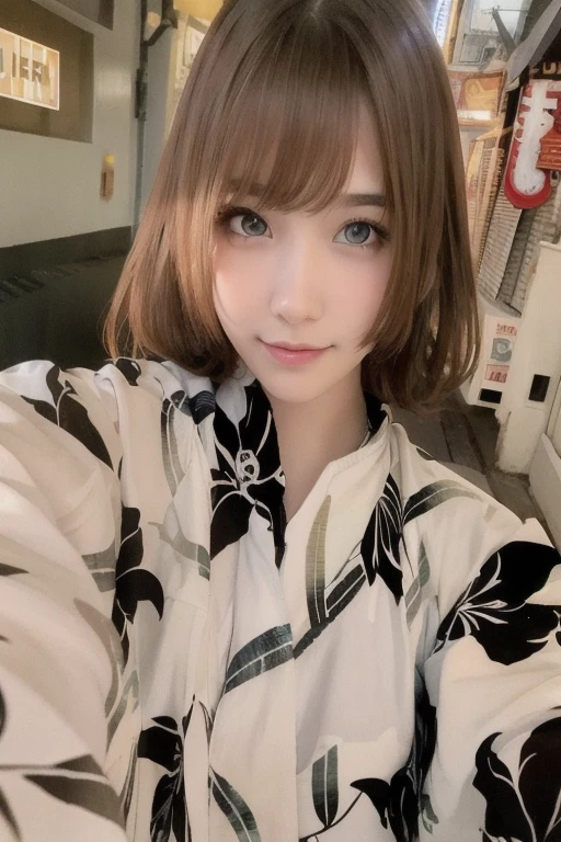 One girl, Gaze, smile, Shortcuts, Brown Hair, Illustration effect for posters and magazines, masterpiece,