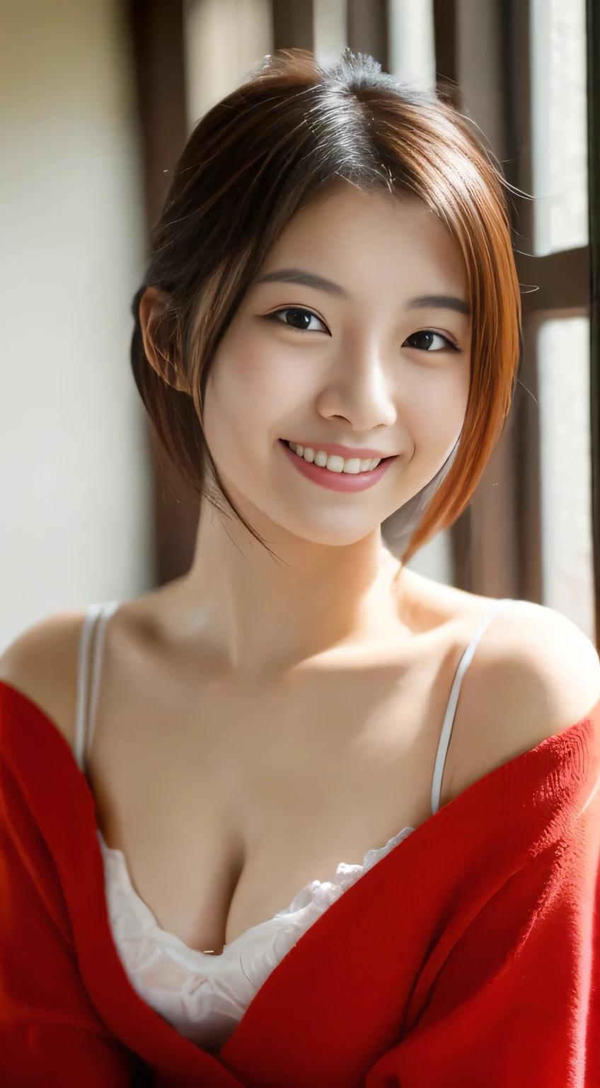 masterpiece,best quality,(Japanese girl),((Beautiful girl)),cleavage,(off shoulder:1.2),(perfect body beauty:1.2),(shy smile),