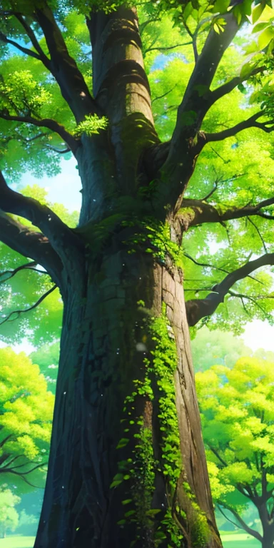 : A majestic green tree with vibrant leaves and blossoms.