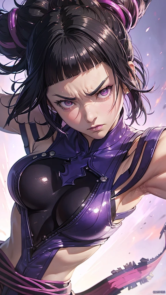 Han Juri, Street Fighter(Master Parts, Highest quality, Ultra-detailed, Best shade), (Detailed Background, View the viewer, Severe, Irritated), Detailed face, (Best lighting), ((Cinematic Light)), colorful, Hyper Detail, Dramatic Light, Intricate details