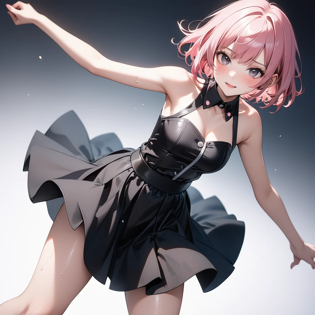 ((Goddess white dress)), ((skirt)), ((pantyhose)), ((shiny outfit)),, skindentation, skinny, solo, 1 woman, Masterpiece, highest quality, highest quality, 16K, incredibly absurd, highly detailed, 2.5D, ai-generated, delicate and dynamic, very delicate facial expressions, delicate eye depiction, erotic, only sexy woman, ((A cute and kind face)), healthy figure, ((25-year-old woman)), 160cm tall, medium firm swaying bust, (short hair), (pink hair:1.5), bob cut, black eye, blush, Sweat,Embarrassed,sexy, ((thin thighs)), (camel toe:0.7), (visible nipples:0.3), (Erect nipples,:0.7), shiny and lustrous, facing straight at viewer, (((in heat))), ((Oily_skin)), ((dutch angle)), ((erotic pose)),