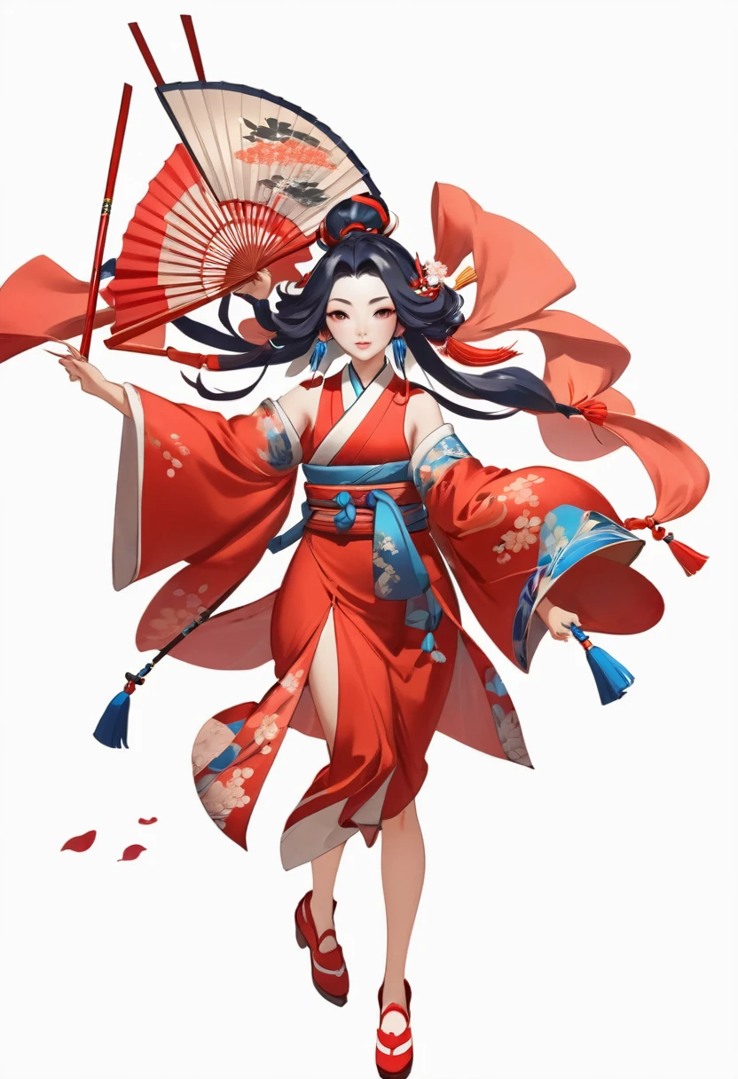 A woman in a red dress、Close-up of woman holding fan, Onmyoji, Onmyoji detailed art, Onmyoji portrait, artwork in the style of Gu Weiss, G Liulian art style, Gu Weiss, bian lian, Azur route style, Inspired by Ju Lian, Full body fairy