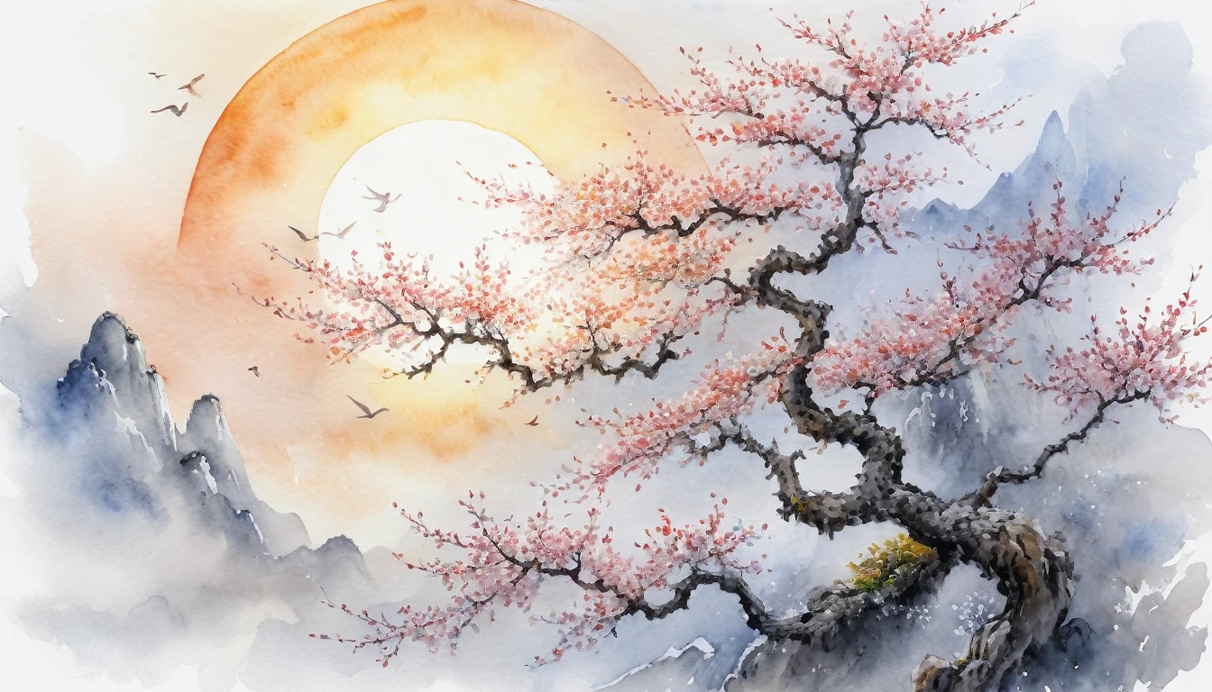 awareness Chinese painting Watercolor drawing, photorealism, slotsi, a mystic, glare of the sun, White background, Pixel study, high detail, tender, realistically, high quality, piece of art, glitter, hyperdetailing, professionally, filigree, mystical haze, super detail, hyperrealism, professionally intricate details, transparently, delicate pastel colors, Backlight.