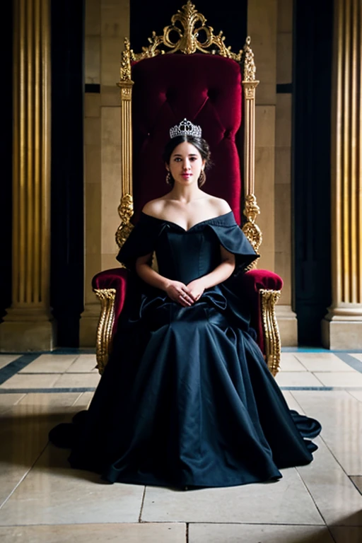 Girl in a black ball gown, spinning in the throne room