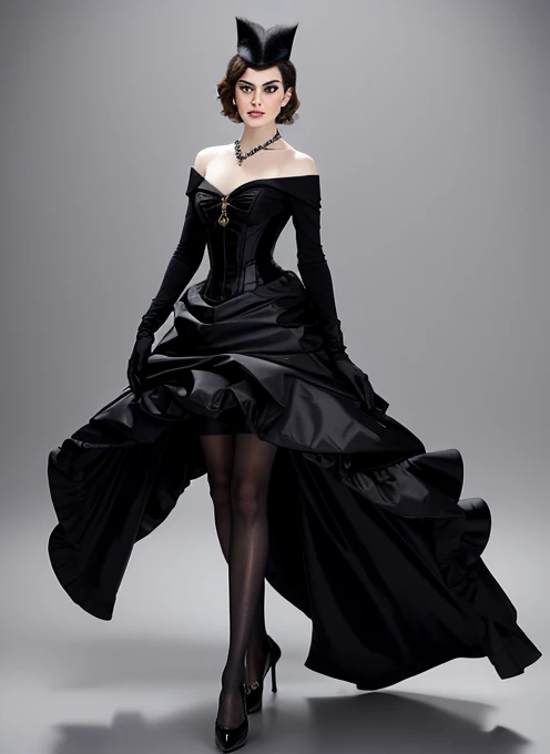 Full body of a woman in a black dress and gloves, Gloves and jewelry., Black gloves, Emma Watson(Catwoman), chaumet, chaumet style, Hand Jewelry Model Photos, Emma Watson, Emma Watson(『Victorian Secrets),Emma Watson, Emma Watson(cosmopolitan), Emma Watson, Miniskirt, black pantyhose