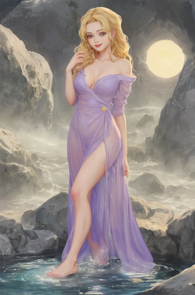 Hot sports illustration model, 4k graphic illustrated female. (perfect body:2 arms, 2 legs, 2 eyes:green eye(left); blue eye right. Tall and towering over some rocks and water with a tower in the background. wearing a long purple dress with the symbol of the sun marked on it. She has long washed over blond hair. big anime eyes. cute small mouth. tiny nose. Rapunzel Disney Princess. sunny day behind her. she is smiling. by herself. blonde eyebrows. light makeup, eyeshadow. bare feet. short dress, large breasts, curvy hips. prismatic shine across her, god rays, light rays, 4k lights, foggy exterior. 1 frog next to her. chameleon on her shoulder. princess look. her hand on her hip posing for the image. see-through dress, mild nude, nipples revealed. round ears, perfect hands. perfect feet. perfect pose. Repunzal. Repunzal Disney princess. nsfw hot Repunzal. rule34 Repunzal.a portrait of a woman with golden brown hair laying in the sun, bathing in cool water soaking up to her shoulders, bare breasts, large, golden color eyes, rich color and 4k lighting, 4k camera lens, ultra realistic, beautiful girl, hot sports model. rule34 lesb, face portrait, gimpy, Asian, 32, blue and red highlights, white teeth smile, dimple smile and chin, light powder makeup, pulled up sweater, morning. 1 female. transparent shirt. thick eyebrows, long eyelashes, pointy ears. red nail polish on her nails. perfect bust photo of her portrait. German, sexy expression, Ahedo expression. human being