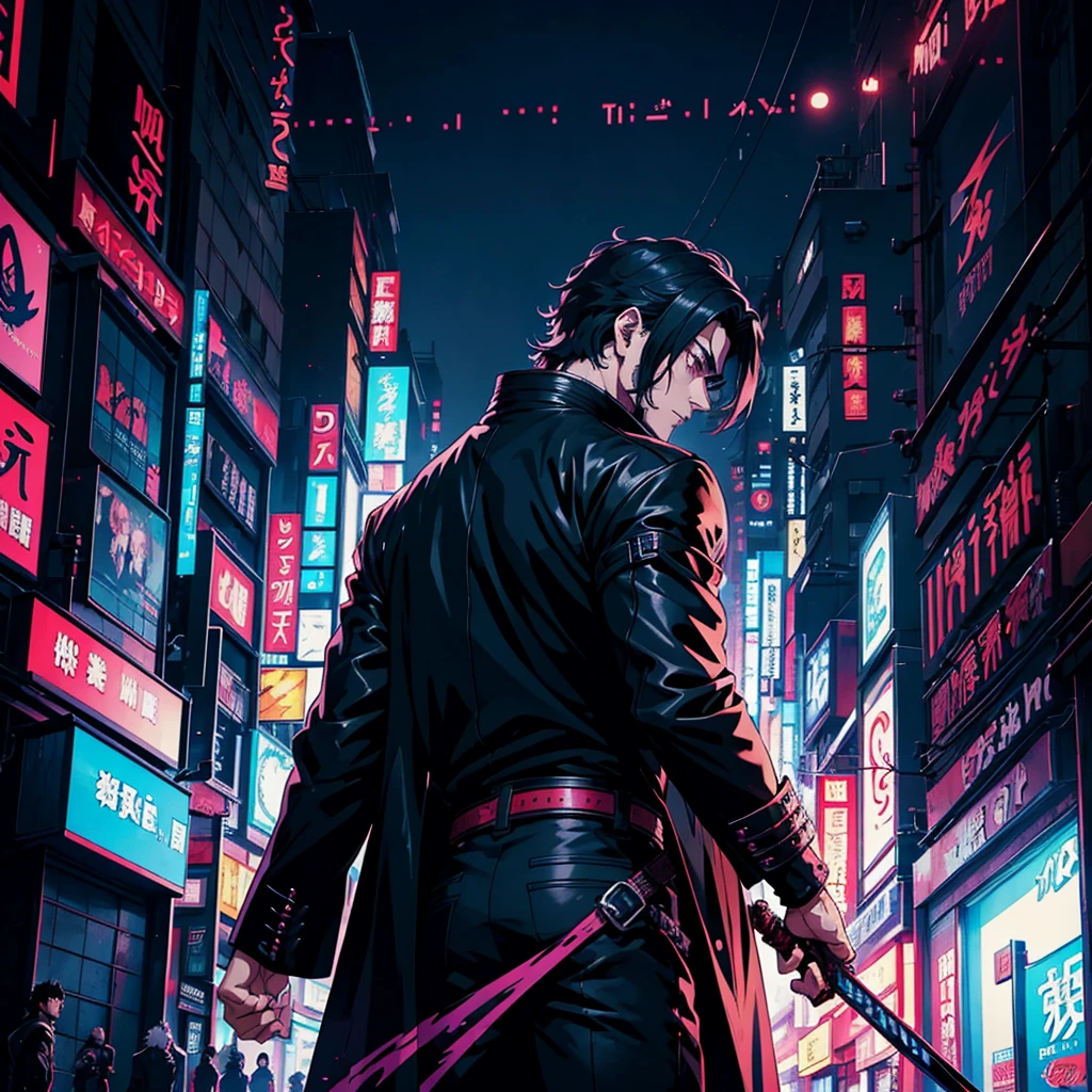 a man with back hair and a black jacket holding a sword, cyberpunk art inspired by price of Persia , tumblr, digital art, ufotable art style, anime wallaper, profile picture 1024px, trigger anime artstyle, badass anime 8 k, tokyo ghoul, 4k anime wallpaper