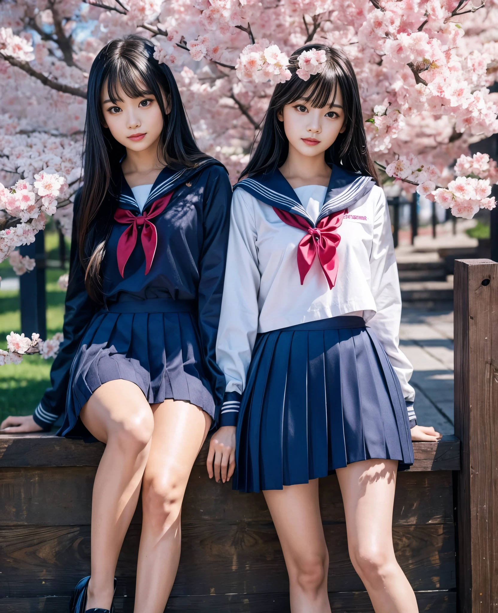 1girl,18yo girl,sailor uniform,ankle knee length skirt,beautiful detailed eyes,beautiful detailed lips,extremely detailed face,longeyelashes,outdoor,cherry blossom tree,sakura petals,natural lighting,vibrant colors,realistic,photorealistic,photo-realistic:1.37,best quality,8k,masterpiece:1.2,ultra-detailed,studio lighting,vivid colors