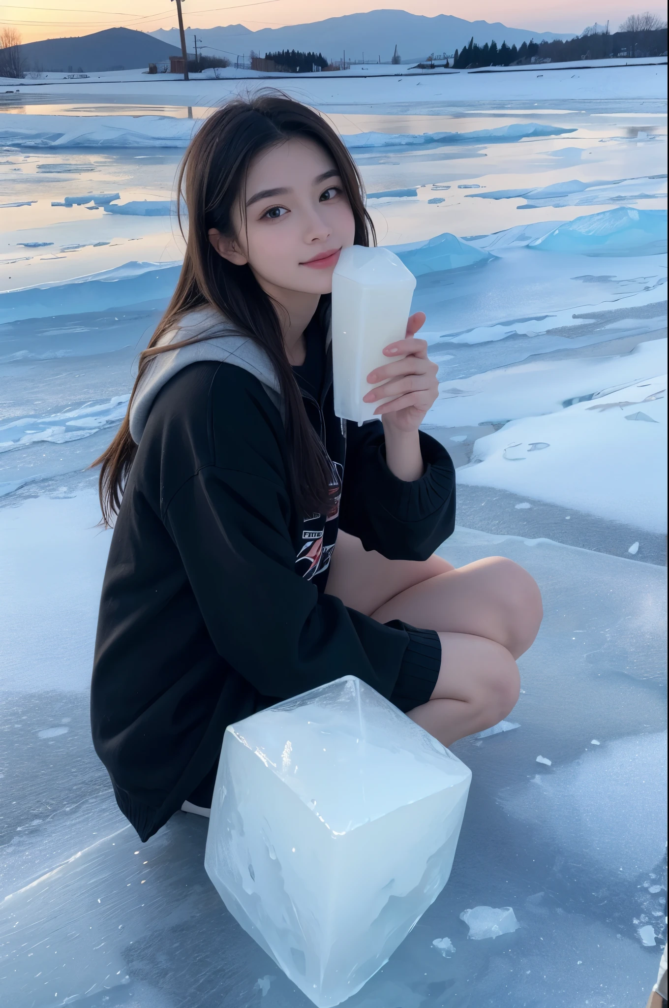 Image of a pretty girl making ice