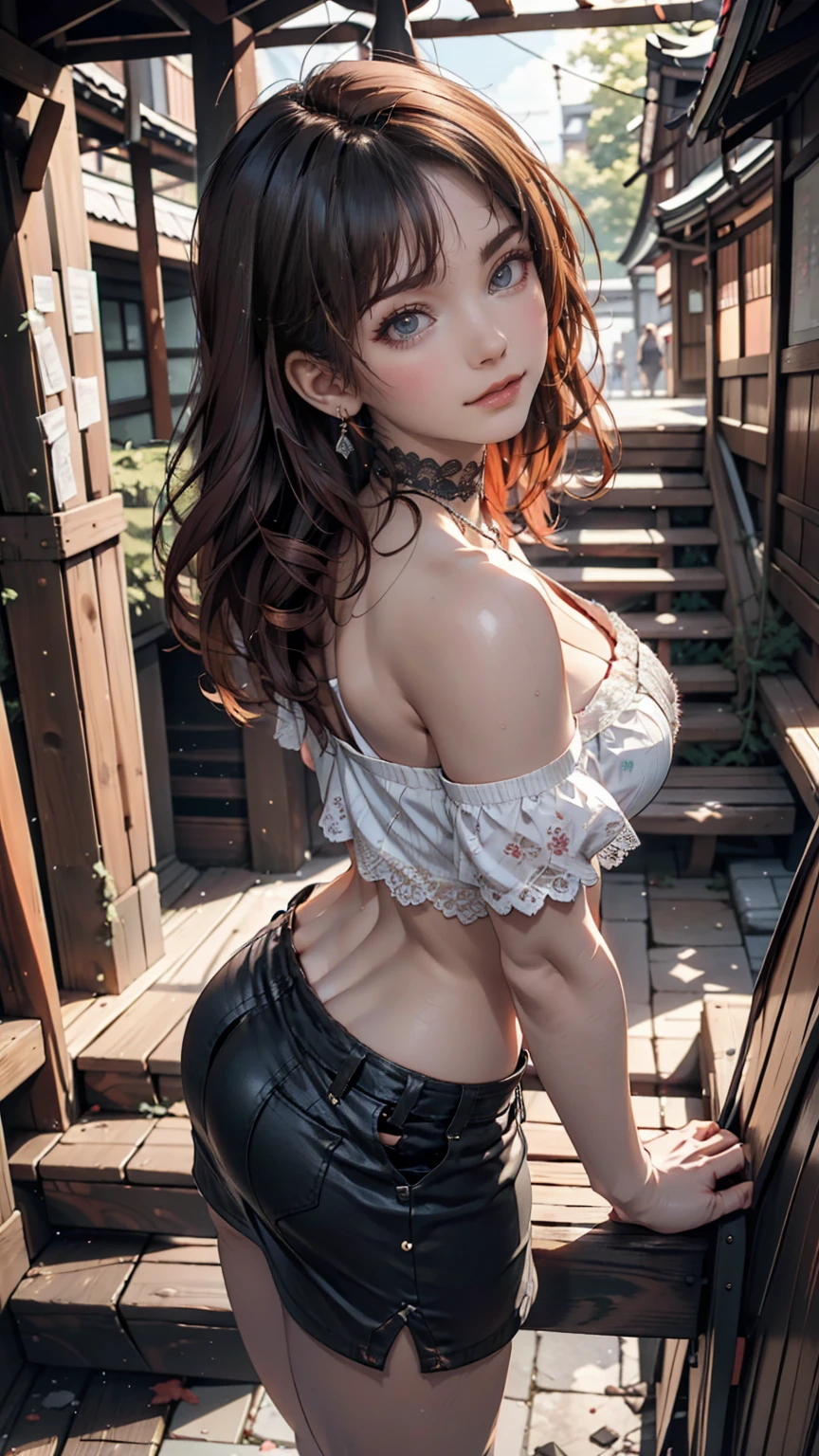 for the irohs, maid, maid headdress,black leotard, pelvic curtain, Thighs, choker,looking back,BREAK ,Masterpiece++, official++, all intricate,Awesome , seductive smile,blush,Charming and seductive atmosphere.:1.2)