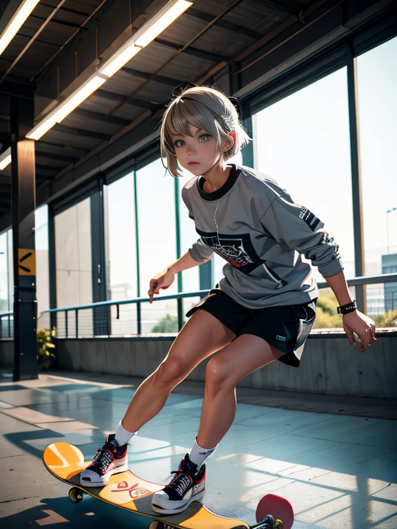 girl, skateboard, Grey-haired blonde
