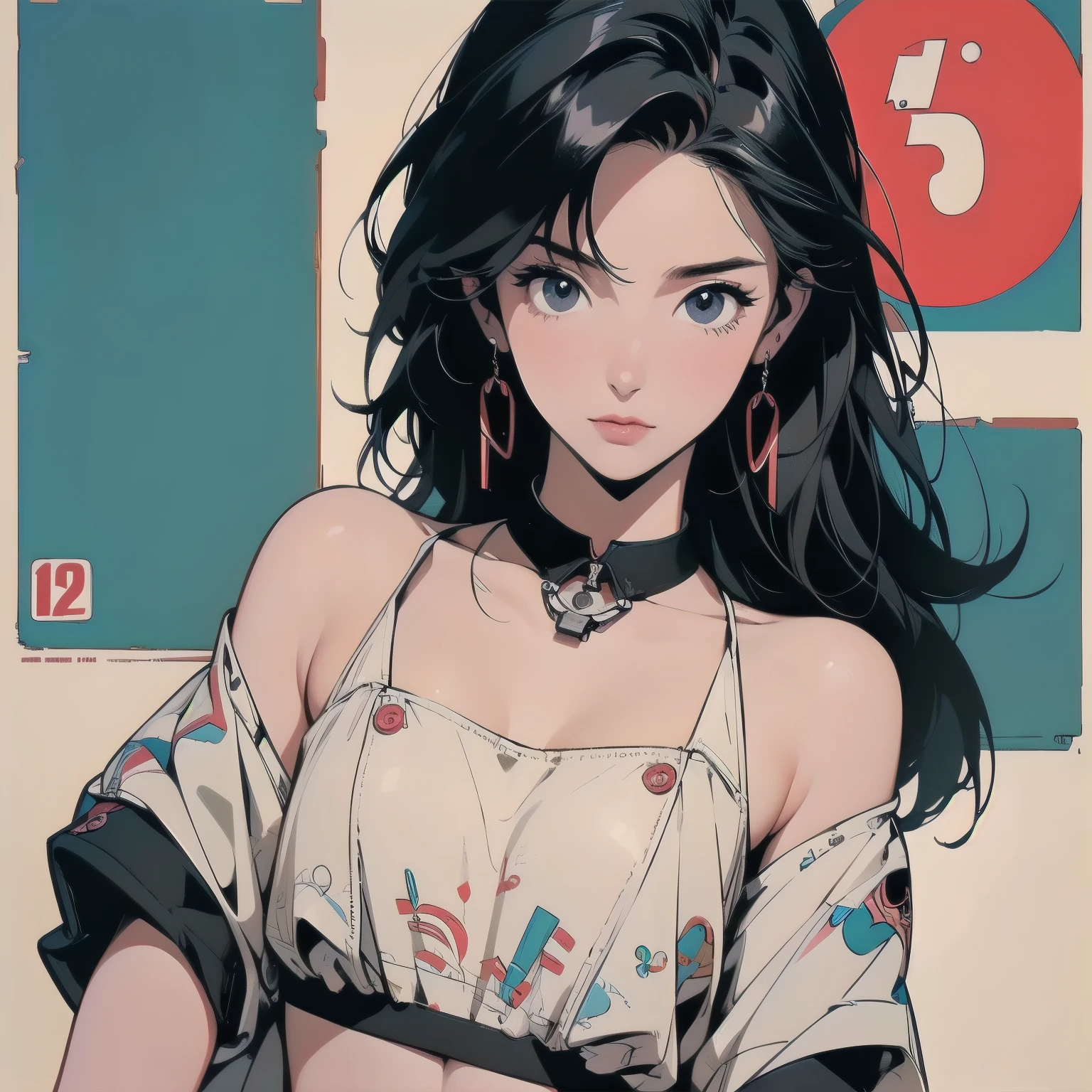 Trigun、Persona、A beautiful woman、Movie Posters、Upper Body、Model pose、mysterious、Small breasts、Black Hair、Short sleeve、(((Detailed and complex drone)))、(((The perfect drone)))